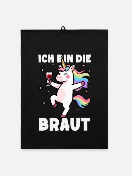 Ich Bin Die Braut Jga Einhorn Wein Brautparty - Organic Geschirrtuch - Schwarz - Vorne