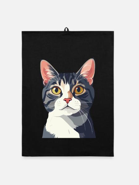 Cat portrait in vector style - Organic dish towel - black - Front