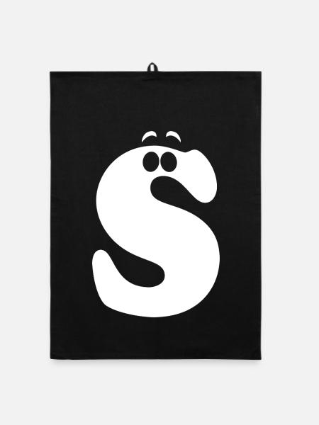 Large S Style Print | Letter S funny S logo - Organic dish towel - black - Front