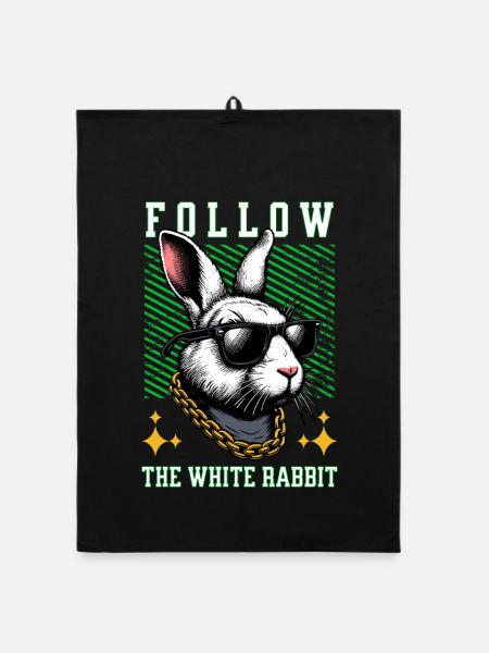FOLLOW THE WHITE RABBIT - Organic Geschirrtuch - Schwarz - Vorne