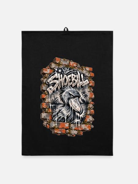 Shoebill – Graffiti-Wand - Organic Geschirrtuch - Schwarz