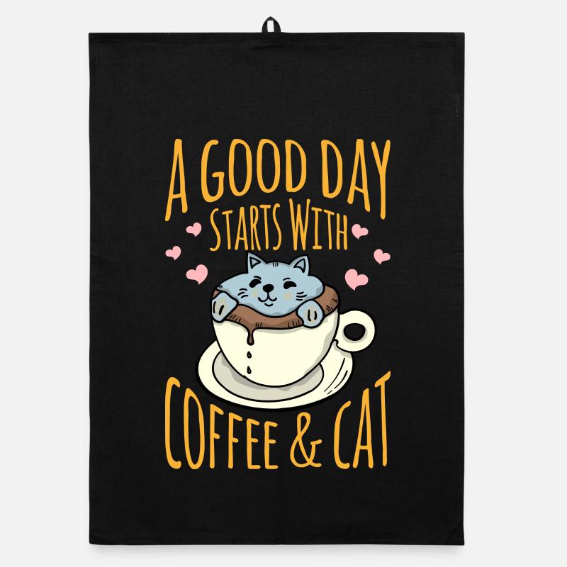Katze in der Kaffeetasse mit positiver Botschaft - Organic Geschirrtuch - Schwarz