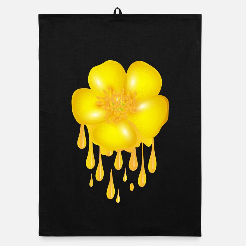 bright yellow buttercup with dripping effect Organic dish towel