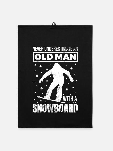 Grand-père vieux snowboarder - Torchon bio - noir - Devant