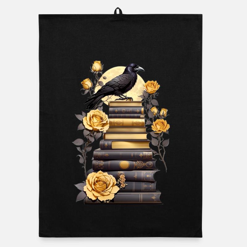 Pile de livres avec corbeau Torchon bio