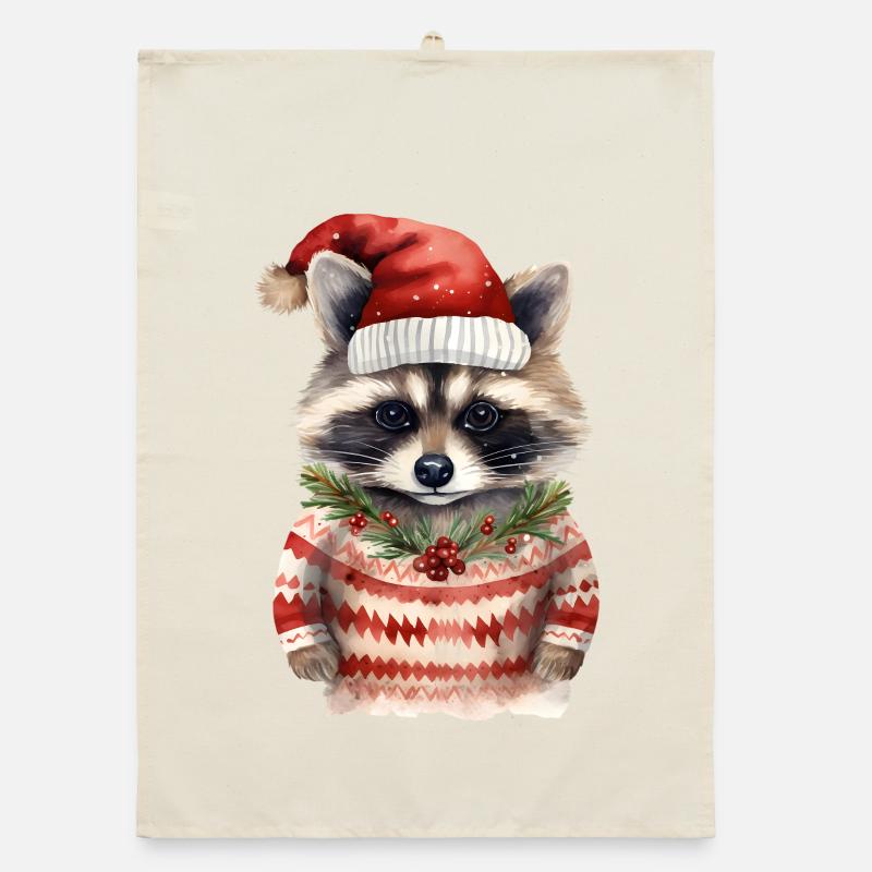 Waschbär Weihnachtspullover Organic Geschirrtuch