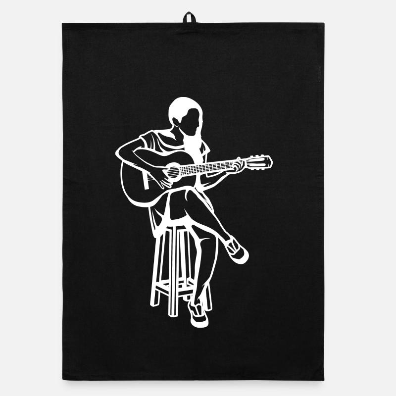 Guitar Girl Drawing Organic dish towel