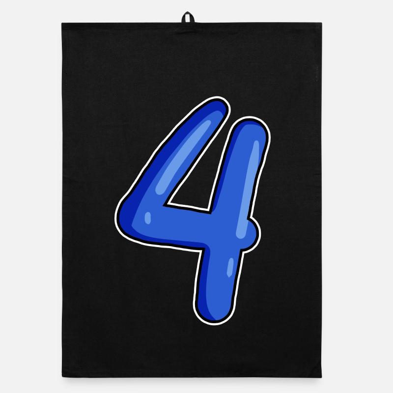 4 Zahl in Blau - Organic Geschirrtuch - Schwarz