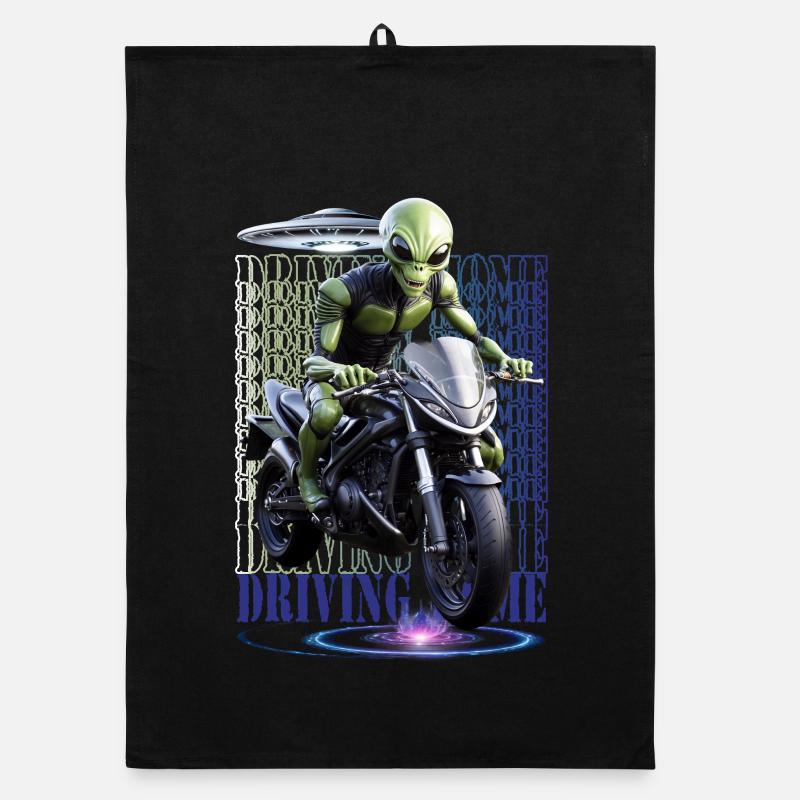 Alien on Motorcycle Organic dish towel