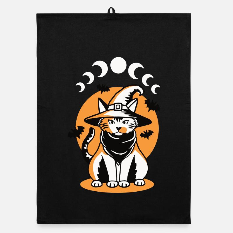 Katze Mondphasen Halloween Organic Geschirrtuch