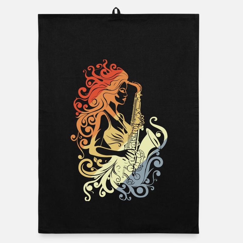 Vintage Saxophone Player Organic dish towel