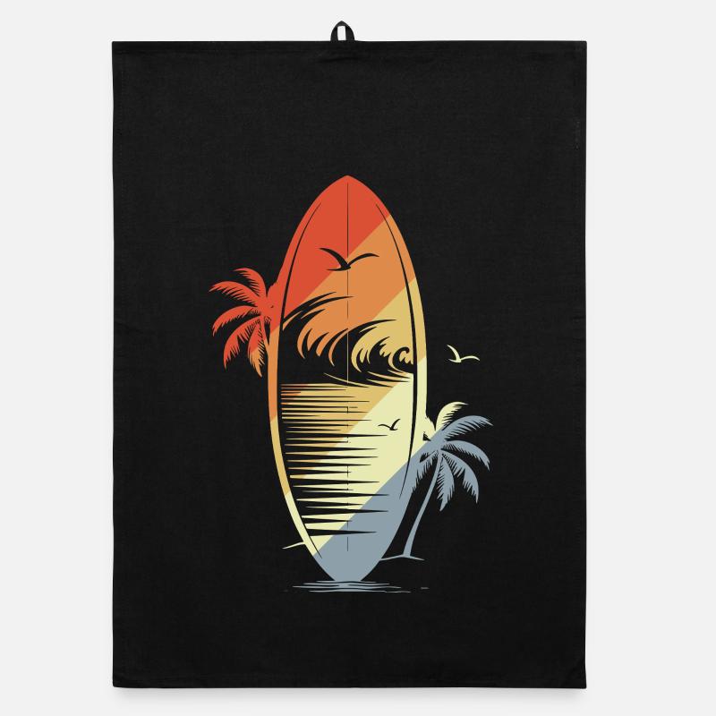 Surfbrett Vintage Grafik Organic Geschirrtuch