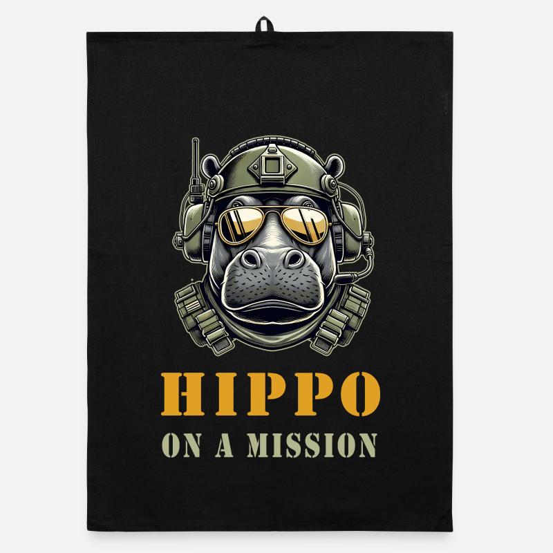 Hippopotame en mission - Conception militaire Torchon bio