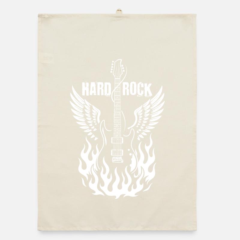 Guitare éclair avec ailes et flammes Torchon bio