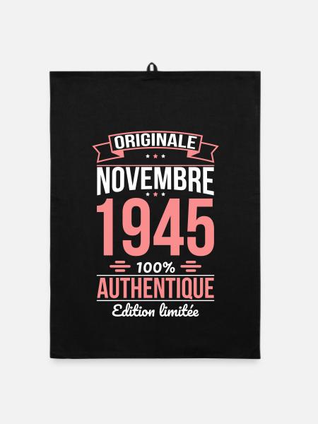 80th Anniversary - Original - November 1945 - Organic dish towel - black - Front