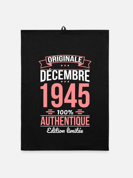 80th Anniversary - Original - December 1945 - Organic dish towel - black - Front