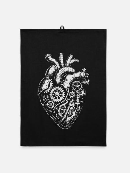 Steampunk Heart Getriebe - Organic Geschirrtuch - Schwarz - Vorne