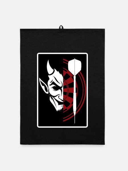Darts, Bullseye, Dartboard and devil. - Organic dish towel - black - Front