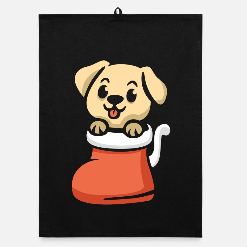 Chiot de Noël mignon dans la botte Torchon bio