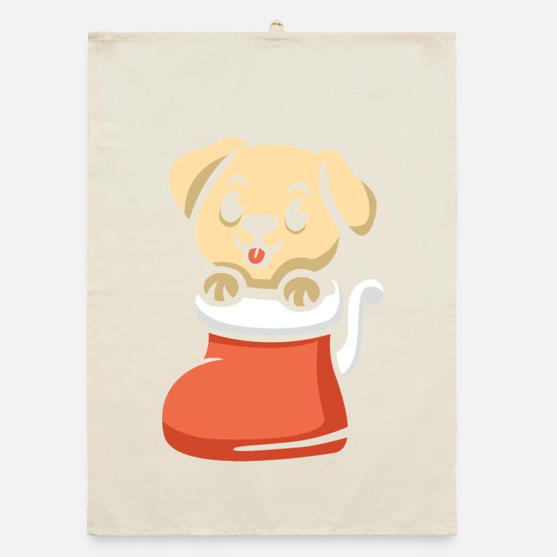 Chiot de Noël mignon dans la botte Torchon bio