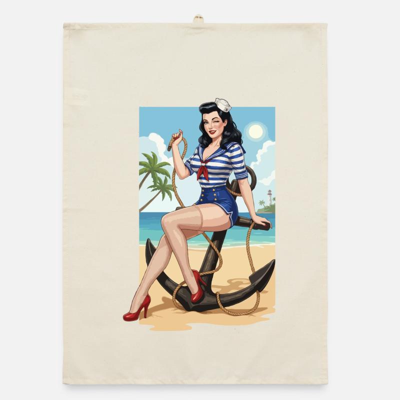 Beach sailor pinup Organic dish towel