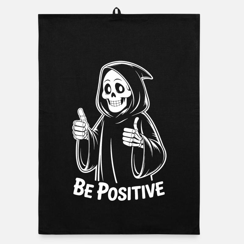 Be Positive Grim Reaper Cartoon Organic dish towel