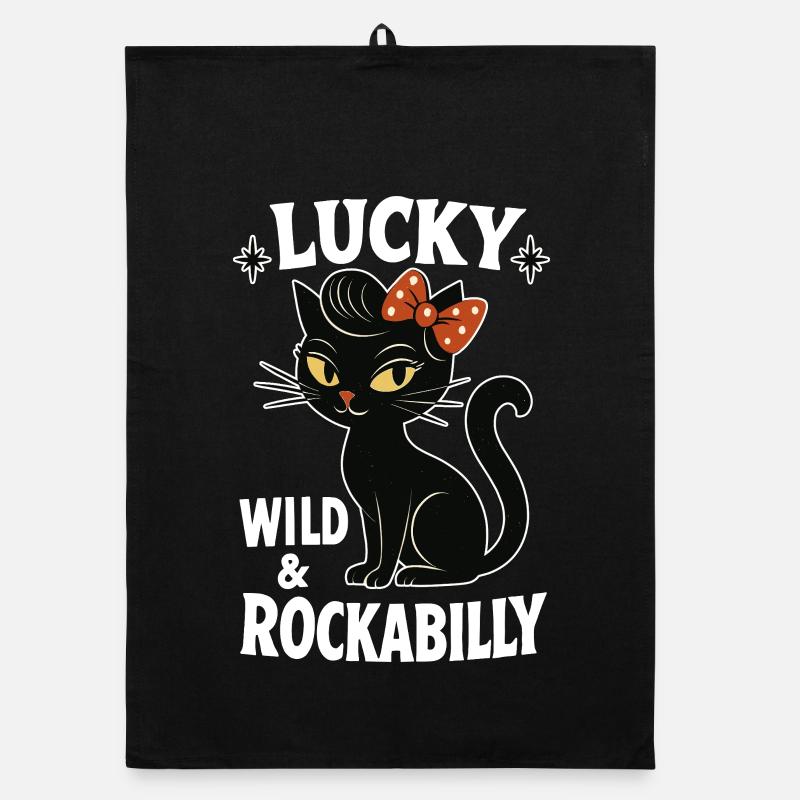 Rockabilly schwarze Katze glücklich wild Geschenk Organic Geschirrtuch