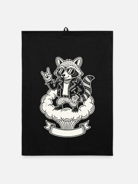 Retro Raccoon Music Rock Band Funny Cute - Organic dish towel - black - Front