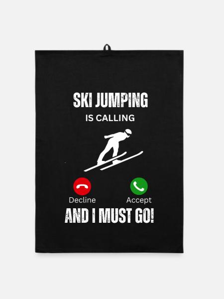ski jumping is calling and I must go - Organic dish towel - black - Front