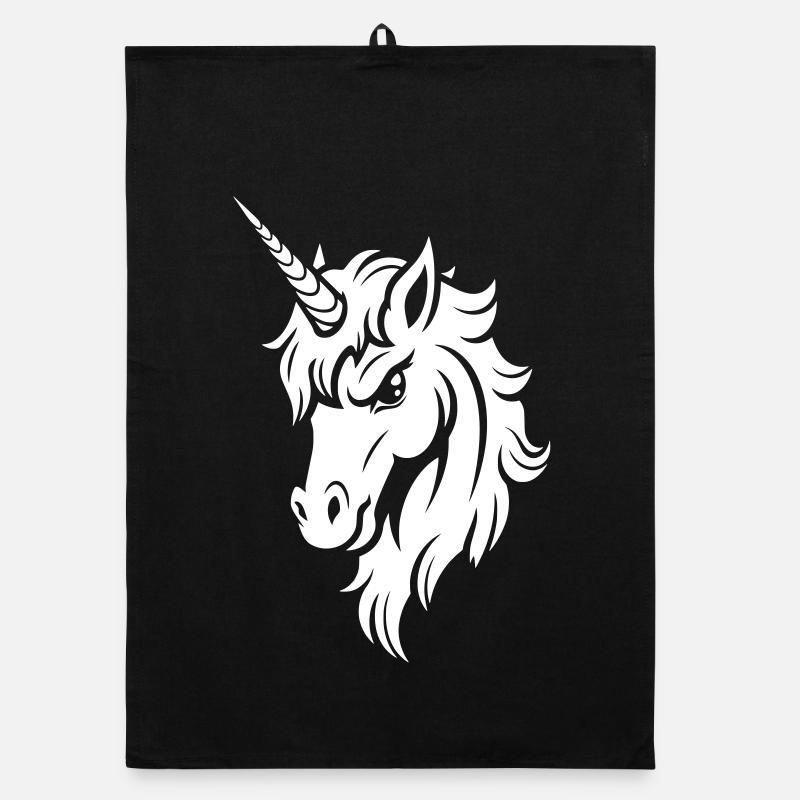 Serious Unicorn – Black and White Vector Silhouette Organic dish towel