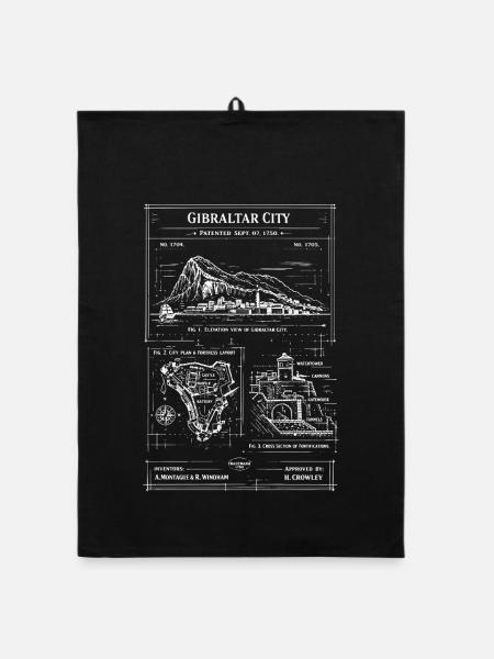 Gibraltar City Blueprint - Organic dish towel - black - Front