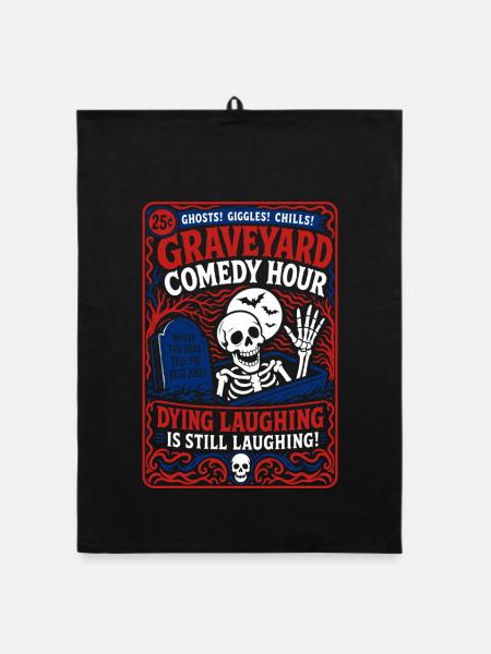 Humour squelettique de l’heure de la comédie de cimetière - Torchon bio - noir - Devant