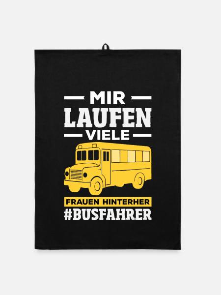 Busfahrer Frauen Hinterher Spruch - Organic Geschirrtuch - Schwarz - Vorne