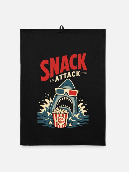 Snack Attack – Kinohai mit Popcorn - Organic Geschirrtuch - Schwarz - Vorne