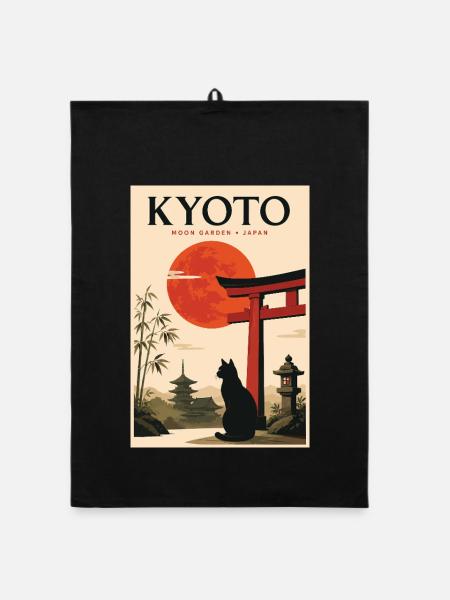 Entdecken Sie Kyoto in Japan und friedliche Gärten - Organic Geschirrtuch - Schwarz - Vorne
