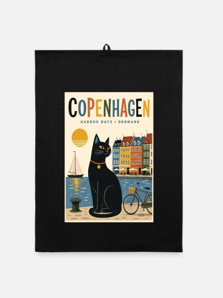 Erleben Sie den skandinavischen Charme von Kopenhagen, Dänemark - Organic Geschirrtuch - Schwarz - Vorne