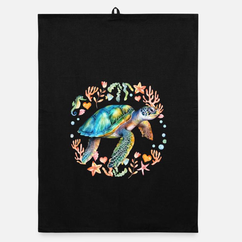 Tortue entourée de créatures marines Torchon bio