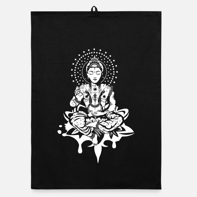 Buddha in the lotus position - White- Organic dish towel