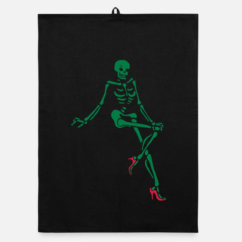 Pin up Skelett mit High Heels 2 Organic Geschirrtuch