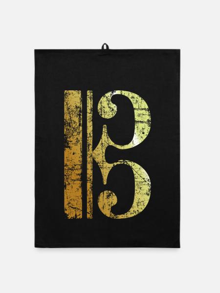 C Clef - Viola Key - Tenor Clef (Ancient Gold) - Organic dish towel - black - Front