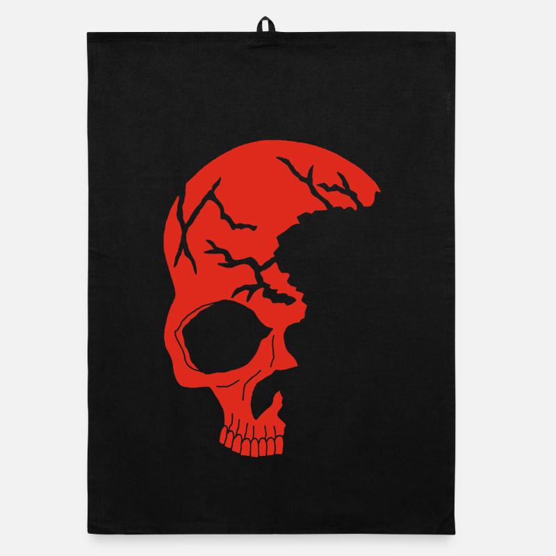 Red half-skull Organic dish towel