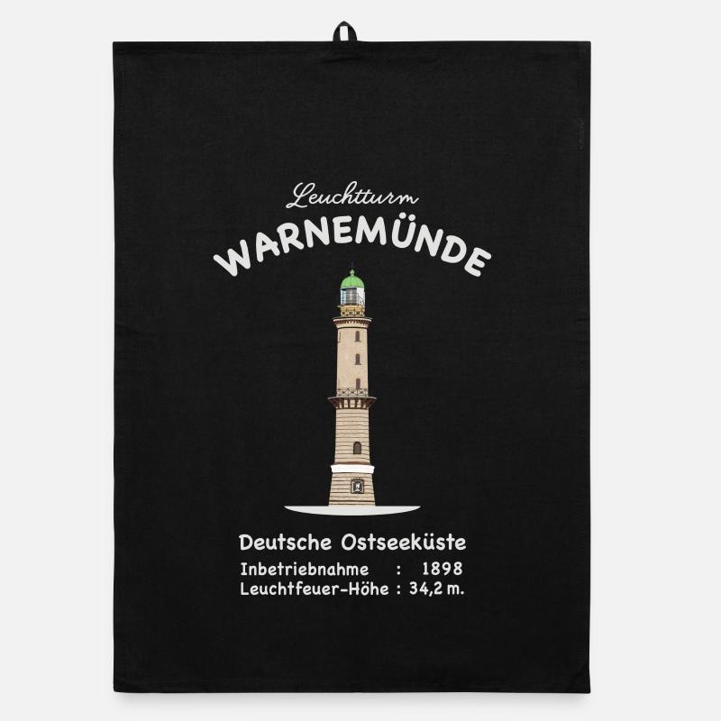 Leuchtturm in Warnemünde Ostsee Zeichnung - Organic Geschirrtuch - Schwarz