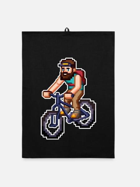 Mountain Bike Pixel Art - Organic dish towel - black - Front