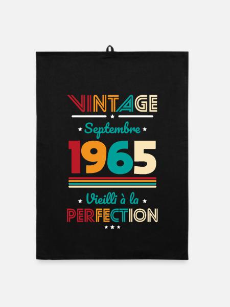 60th Birthday - Vintage - September 1965 - Organic dish towel - black - Front