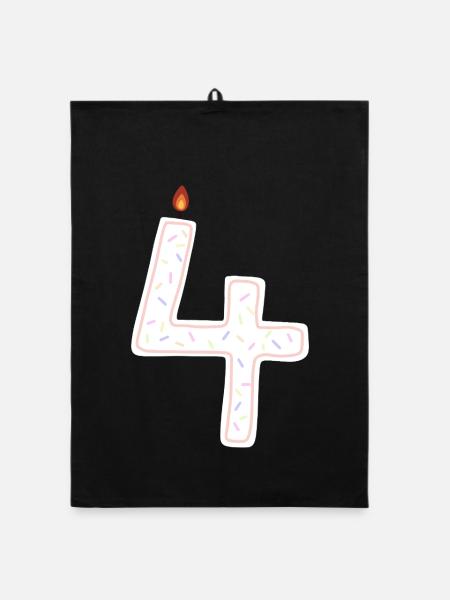Festive Number Four Candle Design - Organic dish towel - black - Front