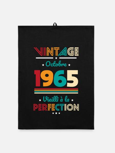 Anniversaire 60 ans - Vintage - Octobre 1965 - Torchon bio - noir - Devant