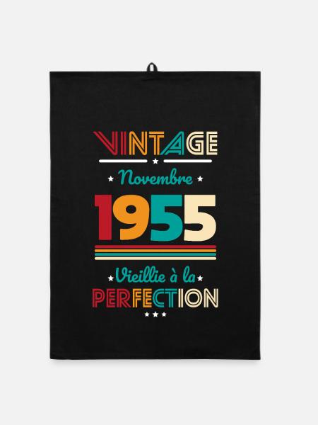 Anniversaire 70 ans - Vintage - Novembre 1955 - Torchon bio - noir - Devant