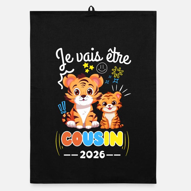 Ich werde Cousine sein 2026 Tigerschwangerschaft Ankündigung - Organic Geschirrtuch - Schwarz