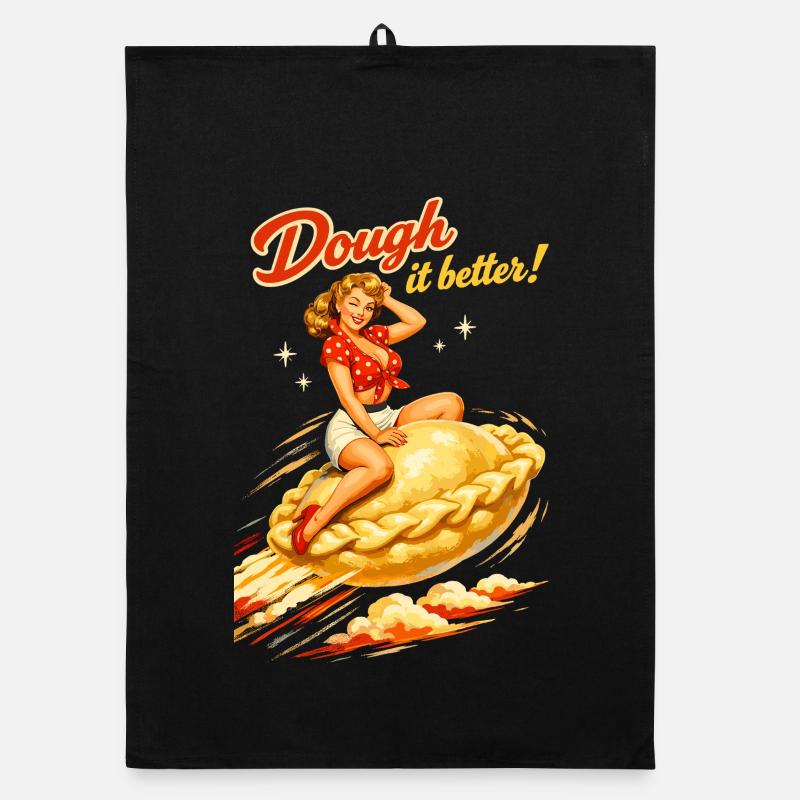Pelmeni Pin-Up: Dough it better! Retro Grafik Organic Geschirrtuch