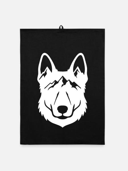 Mountain Wolf Line Art - Organic dish towel - black - Front